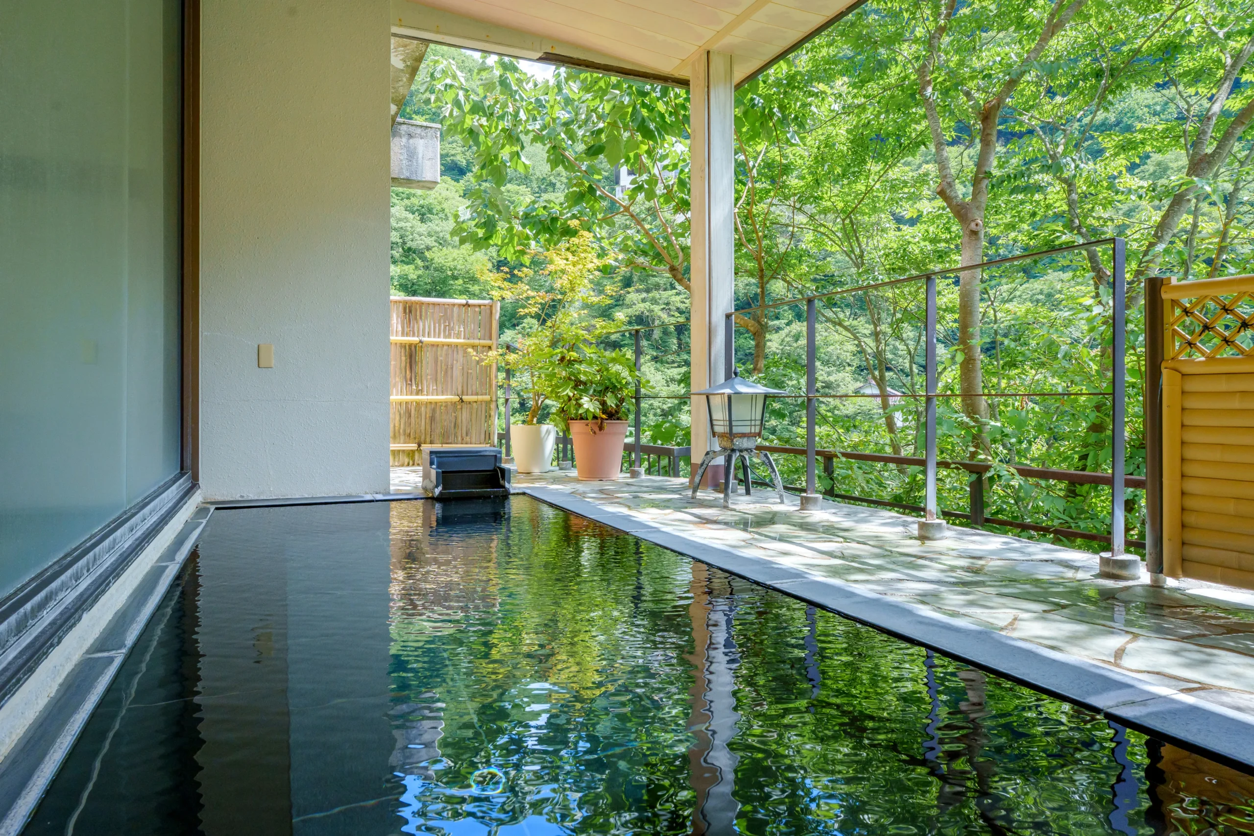 Open-air baths along the valley