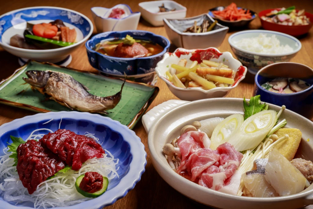 Salt-grilled iwana (char) cooked over the irori hearth